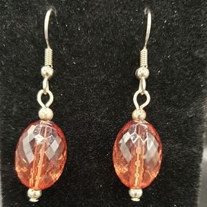 Amber Brown Faced Bead Earrings